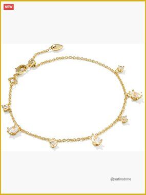 Delicate Chain Bracelet with Crystal Accents, Gold Plated Brass, Adjustable